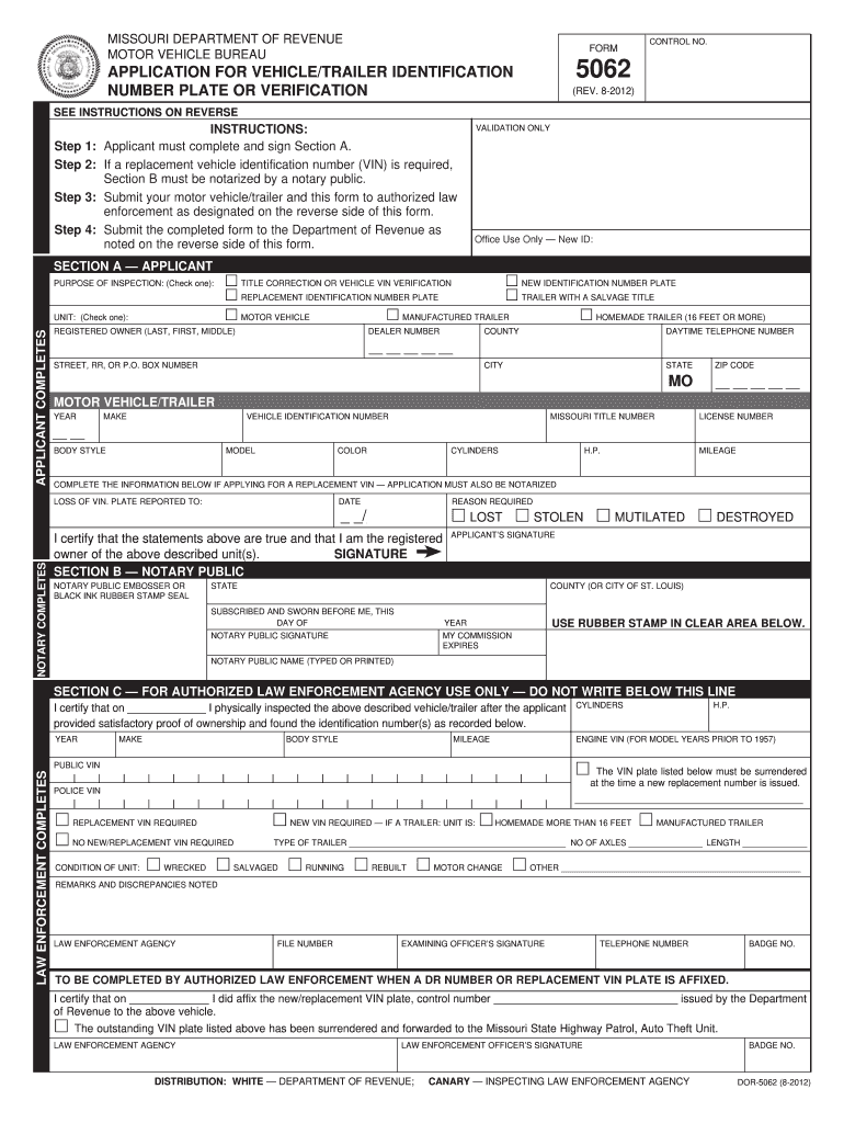 Missouri Form 5062